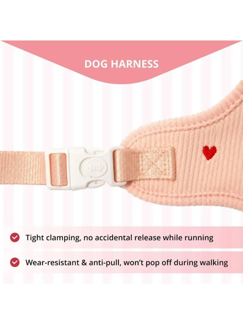 Medium No-Pull Dog Harness with Embroidered Heart - Pink Pet Vest for Comfort